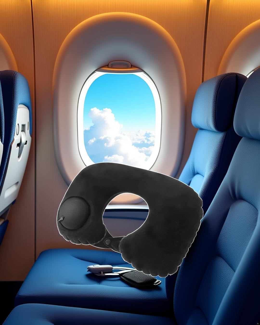 61-RUa6GhWL._AC_SL1350_.jpg Inflatable U-Shaped Neck Pillow–Auto-Inflating, Portable Travel Pillow for Neck Support, Perfect for Flights and Outdoor Adventures Black LCC1258-03 - Image 1