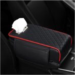 Memory Foam Car Armrest Cushion 2025 New Car Center Console Cushion Pad Car Truck Armrest Cover Auto Center Console Lid Center Armrest Cover Car Console Armrest Organizer Storage (Black and Red)
