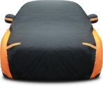 Riakrum Full Car Cover Waterproof All Weather for Automobiles Windproof Cover Rain UV Protection Sun Scratch Resistant Outdoor Universal(Fit Sedan Length (185-193'') 70'' H,Black, Orange)