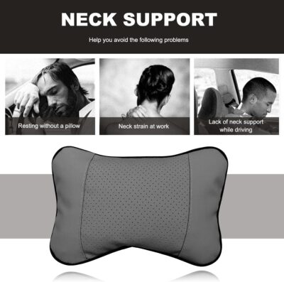 2PCS Car Neck Pillow, Soft Leather Headrest Pillow for Car Support Neck, Breathable Ergonomic Neck Support Relief Cushion for Driving with Adjustable Strap, Universal Car Accessories (Gray) - Image 6