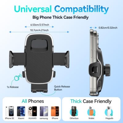 2026 New Car Vent Phone Holder [Thick Cases Friendly] Rotatable Universal Phone Mount for Your Car with Wide Clamp, Car Phone Holder Mount for iPhone 17 Pro Max 15 14 13 Samsung S25 - Image 7
