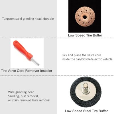 Tire Repair Set with Toolbox, Low Speed 2200rpm Air Tire Grinder and 3/8" Pneumatic Reversible Air Drill, 11 Pcs Tire Patch Tools include Buffing Wheel, Tire Reamer Drill Bit, Manual Tool Set - Image 5