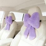 Sexysamba 2 Pcs Plush Bow Car Headrest Neck Pillow Cute Bow Pillow for Car Seat Décor Soft Neck Support for Comfortable Driving Traveling Office Fluffy Head Rest Cushion, Purple