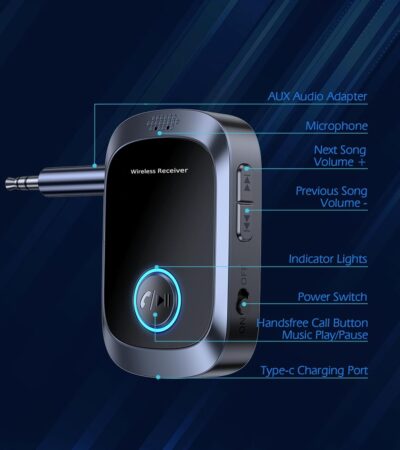 Bluetooth AUX Adapter for Car, Auxiliary Bluetooth Adapter for Car Music & Handsfree Call, 11H Battery Life Wireless Music Receiver for Home Stereo Volume Control, KAIY Wireless Receiver - Image 9