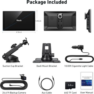 9inch Wireless Carplay Screen for Car & Android Auto, 4K Dash Cam + 1080P Backup Camera, Portable Touchscreen, GPS Navigation, Bluetooth for All Cars - Image 8