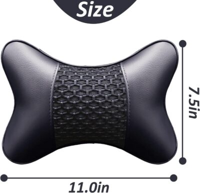 2pcs Car Seat Neck Support Pillow,PU Soft Leather + Memory Foam,Head Support Pillow Cushion Pad for Driving Headrest Relax,with Adjustable Strap - Image 3
