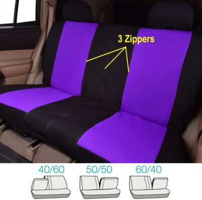 Flying Banner Car Seat Covers Front Seats Rear Bench Polyester car seat Protectors Easy installations Rear Bench Split Classic Man Lady Truck (Full Set - Low Back, Black Purple)… - Image 4