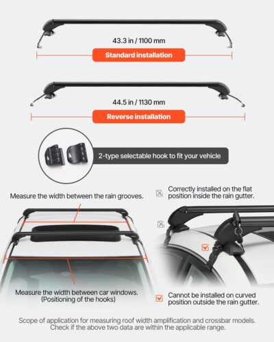 VEVOR Roof Rack Cross Bars, Universal Fit for Naked Roofs Without Raised Rails/Flush Rail/Black Moldings, 165 LBS Capacity, Lockable Heavy Duty Aluminum Crossbar Racks Roof Rail Rooftop Luggage Canoe - Image 7