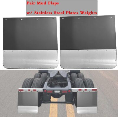 Pair Universal Mud Flaps w/Stainless Steel Plates for Semi-Truck Trailer Truck, 24x24 Splash Guard with Heavy Duty Mud Flap Weights Bottom Chrome for Peterbilt Kenworth Volvo (24in x 24in) - Image 3
