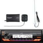 Single DIN Marine Bluetooth Stereo Receiver with Satellite Radio Vehicle Tuner Kit, Long Range AM/FM Radio Antenna (White)