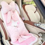 LYFJMUS 4 Pack Plush Bow Car Headrest Pillow and Lumbar Support Pillow Soft Butterfly Car Neck Pillows for Driving Cars Decor (Pink) - Image 4