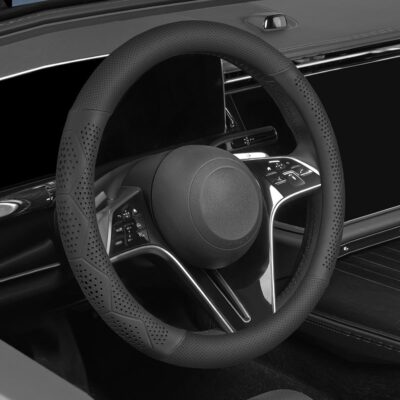 Car Steering Wheel Cover, Anti-Slip Breathable Leather Automotive Steering Wheel Protector, Soft Comfortable Vehicle Interior Protective Accessories, Universal for RV, SUV, Truck (Black) - Image 6