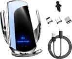 Wireless Car Charger, 15W Fast Charging Air Vent Mount Auto-Clamping Phone Holder, Automotive Electric Induction Charger 360° Rotating Magnetic Vent Mount Bracket for Smartphones (Silver)