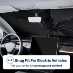 GENANY Silver Umbrella Sunshade for Electric Vehicle (59x37 Inches) with 360° Rotation Bendable Handle, Foldable Car Windshield Sunshade Umbrella, Auto Gift, Spring Car Decor - Image 6