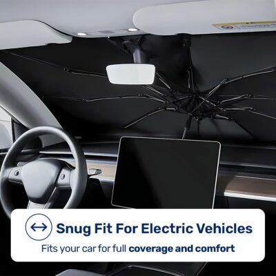 GENANY Silver Umbrella Sunshade for Electric Vehicle (59x37 Inches) with 360° Rotation Bendable Handle, Foldable Car Windshield Sunshade Umbrella, Auto Gift, Spring Car Decor - Image 6