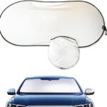 Car Windshield Sun Shade, Reflective Windshield Sunshade with Storage Pouch for UV Rays & Heat Protection, Foldable Sun Blocker Fits Sedan, SUV & Hatchback