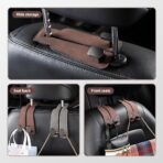 Fauppt Headrest Hooks for Car Car Seat Hooks for Headrest,2026 Hooks for Purses and Bags Cute Car Purse Holder,Twinhook Leather Car Headrest Hangers Seat Back Organizers for Travel (Black*2) - Image 3