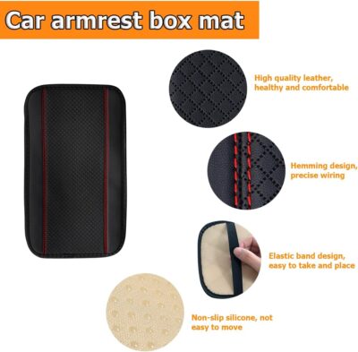8sanlione Car Armrest Storage Box Mat, Fiber Leather Car Center Console Cover, Car Armrest Seat Box Cover Accessories Interior Protection for Most Vehicle, SUV, Truck, Car (Black/Red) - Image 4