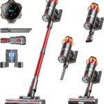 Cordless Vacuum Cleaner, 650W/55KPa 70Mins Vacuum Cleaners for Home, Self-Standing Stick Vacuum with Anti-Tangle Brush & OLED Touch Screen, Vacuum Cleaner for Hardwood Floors,Carpet,Pet Hair,Car (Red)