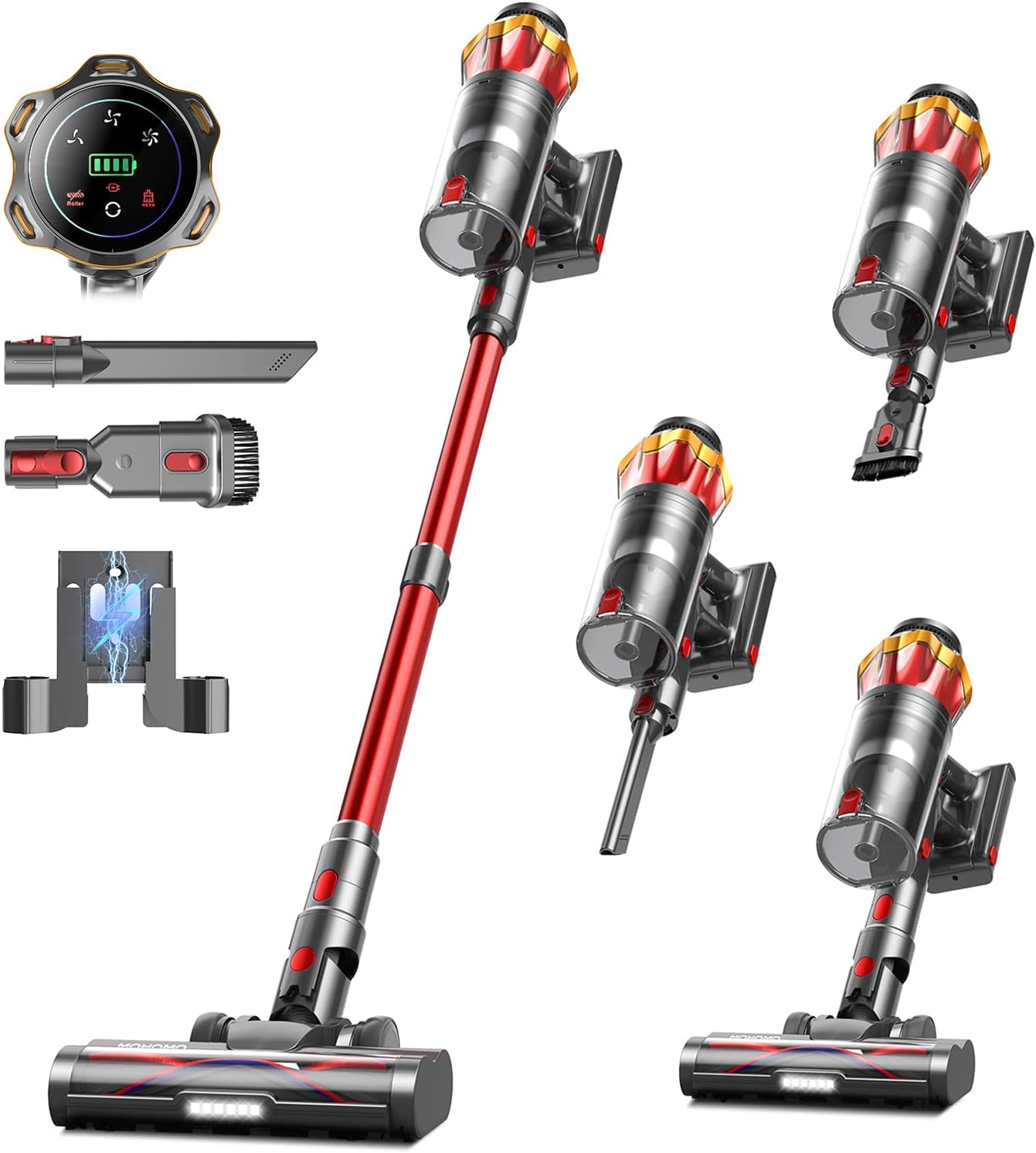 612sKczk1AL._AC_SL1500_.jpg Cordless Vacuum Cleaner, 650W/55KPa 70Mins Vacuum Cleaners for Home, Self-Standing Stick Vacuum with Anti-Tangle Brush & OLED Touch Screen, Vacuum Cleaner for Hardwood Floors,Carpet,Pet Hair,Car (Red) - Image 1