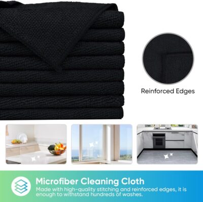 HOMEXCEL Black Microfiber Cleaning Cloth, 24 Pack Cleaning Towels for Kitchen, Lint Free, Scratch-Free, Highly Absorbent, and Reusable Cleaning Rags for House, Window and Glass, Cars, 11.5 X11.5 inch - Image 3
