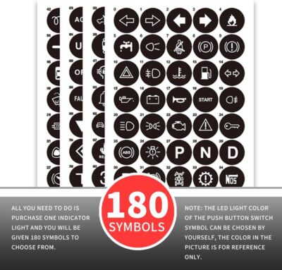 2Pcs 8MM 12V-24V LED Indicator Light with 180 Changeable Symbols, IP67 Waterproof, Pre-Wired Customizable Pilot Dash Directional Warning Lights for Car Truck Boat Marine RV Off-Road(Red) - Image 8