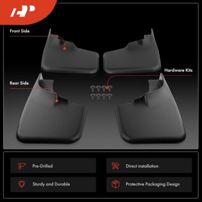 A-Premium Set of 4PCS Mud Flaps Splash Guards Mudguards Mudflaps with Hardware Kits Accessory Compatible with Ford F-150 2004-2014 Pickup, (with Fender Flares), Black Color, Front LH RH and Rear LH RH - Image 3