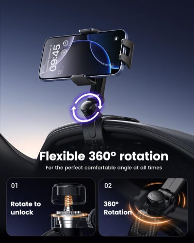 Dashboard Car Phone Holder Mount with Anti-Drop Clip - 360° Rotation Multifunctional Cell Phone Holder Car for iPhone, Samsung, Google and 4-7" Cellphones - Image 3