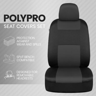 BDK PolyPro 2-Pack Front Car Seat Covers Set in Charcoal/Black - Front Seat Covers for Cars Trucks Vans SUVs Sedans, Easy to Install Front Car Seat Cover Protection, Universal Fit Car Accessories - Image 2