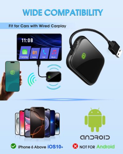 Wireless Carplay Adapter for Apple - 2025 Upgrade Seamless Connection Convert Wired to Wireless Car Play Adapter Plug & Play No Lag CarPlay Wireless Adapter Fit for iPhone iOS 10+ (Black) - Image 3