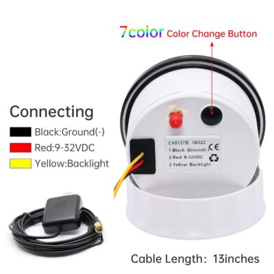 ARTILAURA GPS Speedometer 85mm 3-3/8" 7 Color 120MPH Gauge with GPS Antenna Odometer Waterproof for AUTO Car Truck Boat Marine (All Black) - Image 6