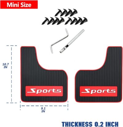 Mini Size Soft Rubber Car Universal Mud Flaps Mudguards All Weather, Fits for Sedan, Hatchbacks,Exterior Accessories Black+Red Sports, Front & Rear, 4Pcs Set - Image 7