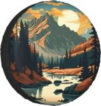River Mountains at Night Spare Tire Cover Weatherproof Universal Wheel Protectors Camper Tire Covers for Rv Trailer SUV, Truck Travel Trailer Accessories (14 inch)