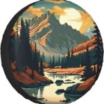 River Mountains at Night Spare Tire Cover Weatherproof Universal Wheel Protectors Camper Tire Covers for Rv Trailer SUV, Truck Travel Trailer Accessories (14 inch)