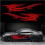 2Pcs 94.4'' Universal Flame Graphics Car Auto Body Side Sticker Racing Sports Self-Adhesive Side Strip Decal Decoration Accessories for Truck SUV Off-Road Vehicles (Style2 Red)