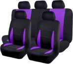 Flying Banner Car Seat Covers Front Seats Rear Bench Polyester car seat Protectors Easy installations Rear Bench Split Classic Man Lady Truck (Full Set - Low Back, Black Purple)…