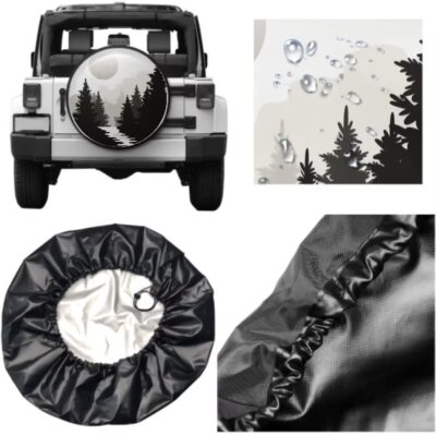 Abstract Moon Spare Tire Cover Mountain Tree Waterproof Dust-Proof Universal Spare Wheel Tire Covers 15 Inch Fit for RV Trailer Truck Jeep Rv SUV Truck Camper Travel Trailer Accessories - Image 5