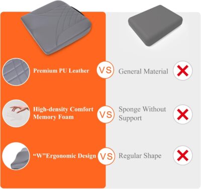 kingphenix Premium Car Seat Cushion, Memory Foam Driver Seat Cushion to Improve Driving View- Coccyx & Lower Back Pain Relief - Seat Cushion for Car, Truck, Office Chair (Leather Gray) - Image 7