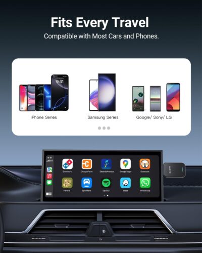 2-in-1 Mini Wireless CarPlay Adapter for iOS Android Auto Plug and Play Low Latency Portable Carplay Adapter Converts Wired to Wireless CarPlay for iOS10+/Android 11+, Gray - Image 6