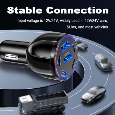 6 Port Car Charger USB C & USB A,75W Ultra-Fast Car Charger Adapter with Super/PD30W/PD/3.1A,Universal 12V/24V Cars Lighter USBs Adapter Cars Ports Chargers for Phone,Tablet - Image 7
