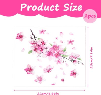 2 Pcs Cherry Blossom Vinyl Car Sticker, Car Flower Decals, Pink Sticker for Cars, Scratch Cover Pink Flower Decal for Automotive, Motocycle, Home Decor - Image 2