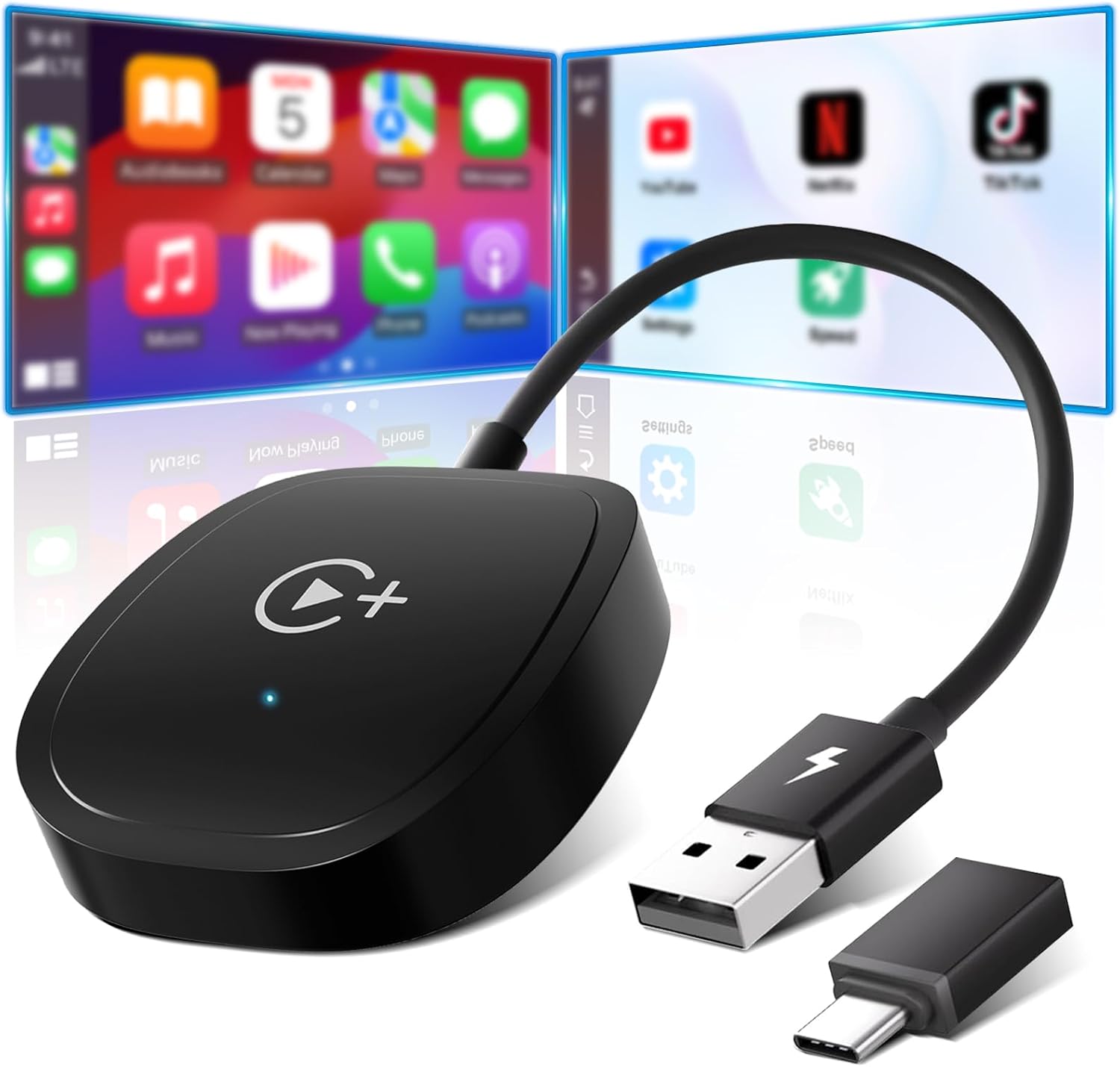 615pug10prL._AC_SL1500_.jpg XHU Wireless CarPlay Adapter, CarPlay Wireless Adapter Supports Netflix, YouTube, and TikTok Stream Media Play, for OEM Wired CarPlay to Wireless Dongle, Only Fits for iOS 10+ Phone & Cars from 2016 - Image 1