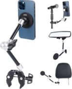 All-Metal Magnetic Phone Holder with Super Clamp&10″ Long Arm for Magsafe, Adjustable Rear View Mirror Phone Holder Mount for Car/Truck/Handlebar, Compatible with iPhone 16 15 14 13 12 Series