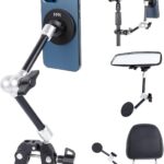 All-Metal Magnetic Phone Holder with Super Clamp&10″ Long Arm for Magsafe, Adjustable Rear View Mirror Phone Holder Mount for Car/Truck/Handlebar, Compatible with iPhone 16 15 14 13 12 Series