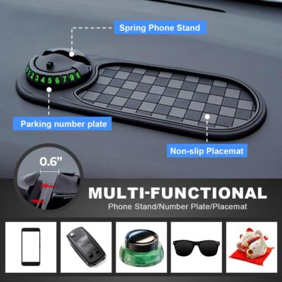 Multifunctional Car Anti-Slip Mat, Dashboard Mat with Temporary Parking Number Display, One-Size-Fits-All Anti-Slip Car Mat with 360° Rotatable Phone Bracket (Style B-1) - Image 3