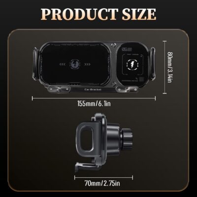 FunApricity Wireless Charging Rotating Car Mount,High Intelligent 2 in 1 Auto Rotating Phone Holder,Car Charger Fast Charging, One-Click Auto-Rotating & Clamping for Smartphone/Pad/Foldable Phone - Image 7