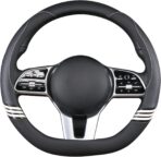 14 inch Cute D Shaped Steering Wheel Cover for Women Men Faux Leather and Carbon Fiber,Black - Image 4