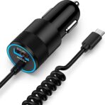 for iPhone 16e 17e 17 Pro Max Air, Fast Car Charger Adapter for iPhone 16e, 16, 16 Pro Max, 16 Plus, 15 Series, USB C Vehicle Phone Auto Automobile Plug with 2.8FT Coiled Cable Cord Fast Charging