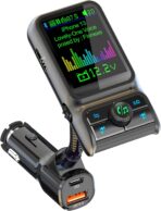 Wireless in-Car Bluetooth FM Transmitter Radio Adapter Car Kit, 1.8 Inch Display Supports TF/SD Card EQ and QC3.0 & 5V/2.4A Charging Hands-Free Calls