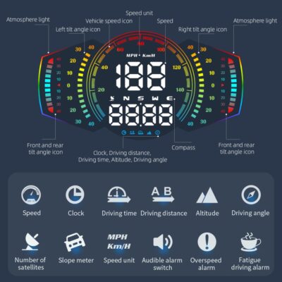 G18 Head Up Display, HUD Display for Cars Windshield, GPS Digital Speedometer MPH for All Cars, Car Compass, Altimeter, Multi-Function Display, Direction, Gradiometer - Image 2